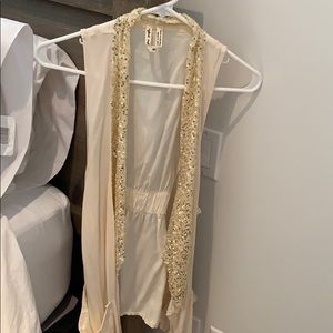 FREE PEOPLE Creme & Gold sequin vest S